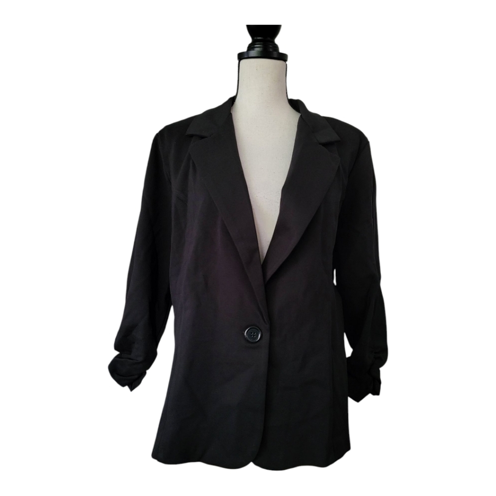 Noir Classic Black Women's Blazer Size 1x Plus New Single Button‎ Stretch